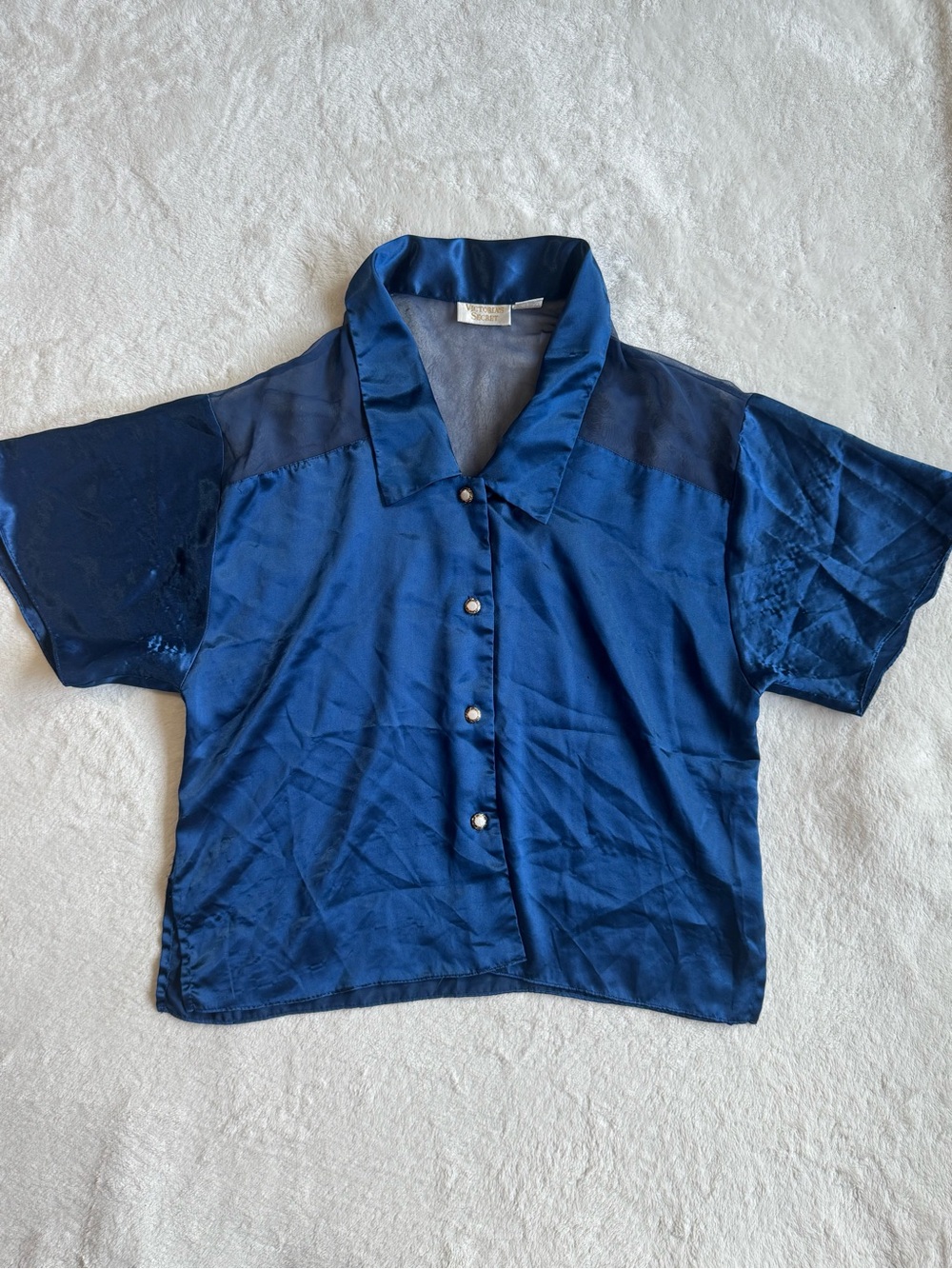 Vintage Victoria's Secret Blue Satin Sheer Blouse M